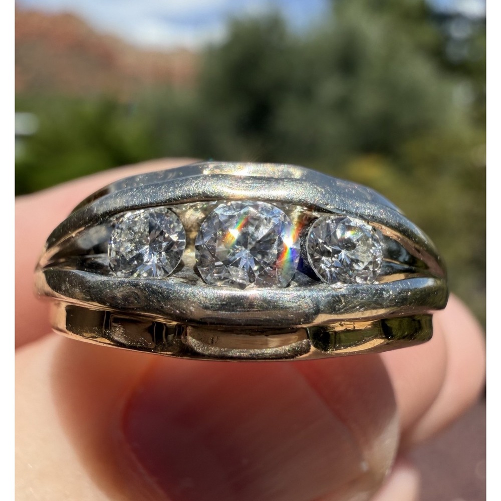 Men's Vintage 14k Solid Yellow Gold Channel Set Natural Diamond Ring Size 8 9.6g